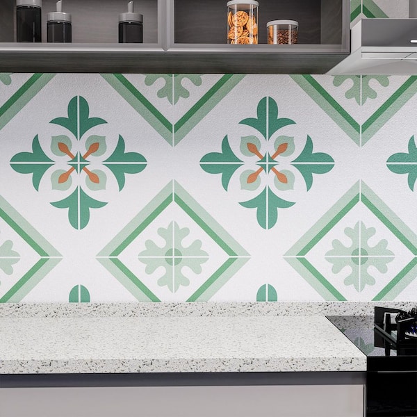24 in. x 120 in. Vinyl Peel and Stick Backsplash Tile Stickers, Green Wall Tile for Kitchen (20 sq. ft. / Roll)