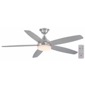 Tyra 52 in. Integrated CCT LED Indoor Brushed Nickel Smart Ceiling Fan with Light and Remote Powered by Hubspace