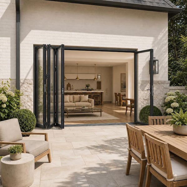 ATVIO 144 in. x 96 in. Black Aluminum Out-Swing Folding Patio Door