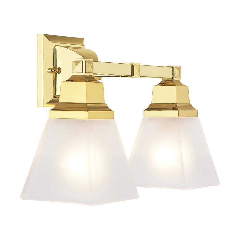 Elegant Polished Brass 2-Light Vanity with Satin Glass Shades