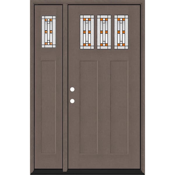 Steves & Sons Regency 53 in. x 80 in. 3Lite Amberton Deco Glass RHIS Ashwood Stain Fir Grain Fiberglass Prehung Front Door w/14in.SL