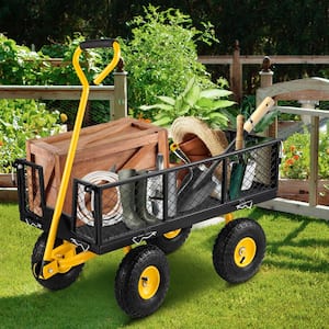 3.8 cu. ft. Steel Garden Cart Heavy-Duty 900 lbs. Capacity Utility Metal Wagon with 180° Rotating Handle & 10 in. Tires