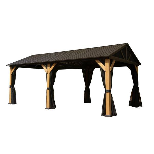 12 ft. x 20 ft. Hardtop Natural Wood Wood Gazebo with Galvanized Steel Roof, Permanent Gazebo Pavilion for Patio, Garden