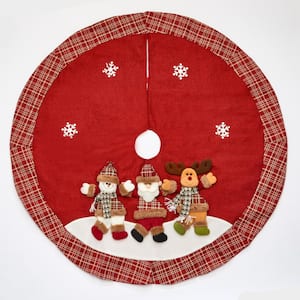 48 in. Moose, Santa and Snowman Embroidered Christmas Tree Skirt