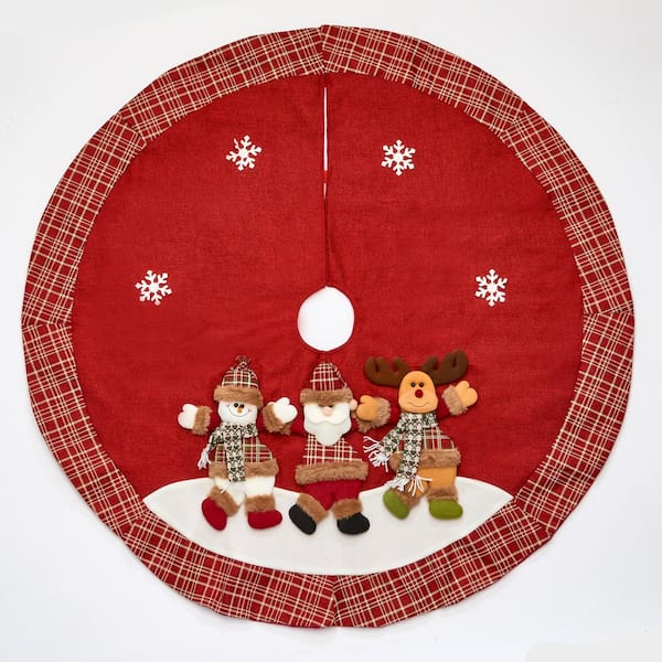 Unbranded 48 in. Moose, Santa and Snowman Embroidered Christmas Tree Skirt