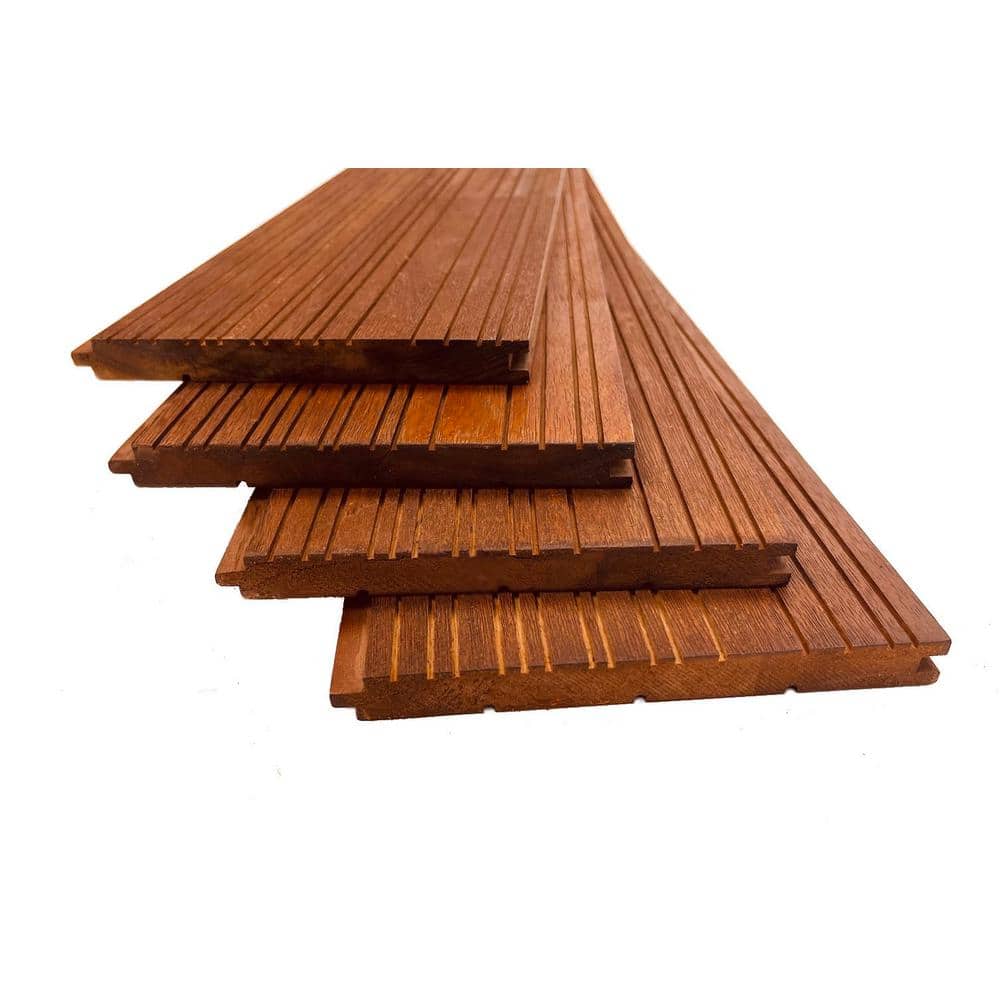 Thermally Modified Hickory Wood Grooved Siding Boards, 96" x 6.25", Brown Finish