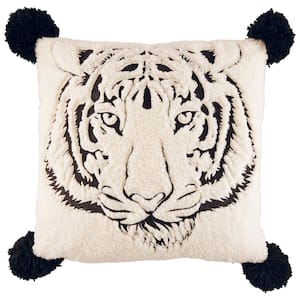 Betseys Tiger Black Plush 20X20 Decorative Pillow