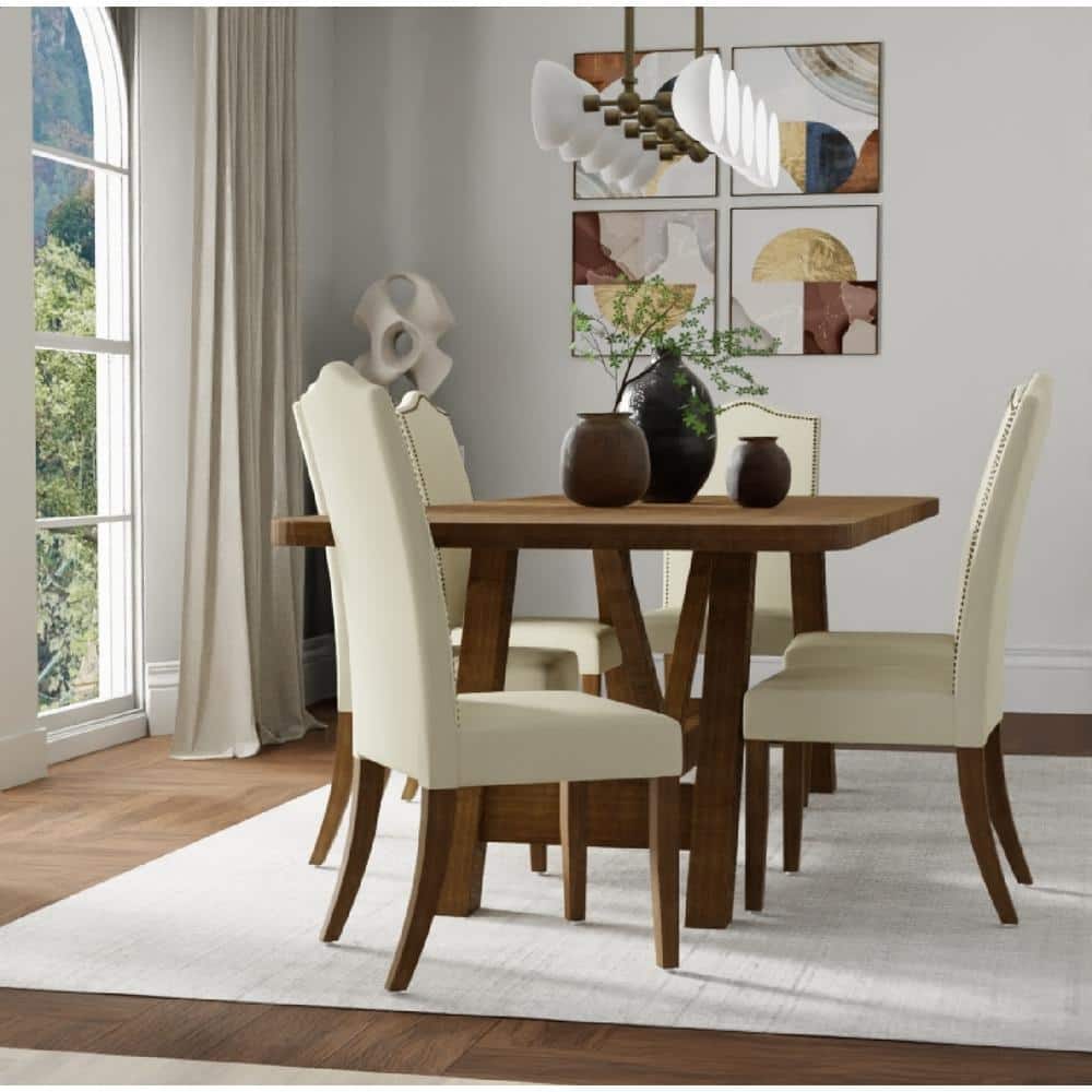High-Back Harvest Oak Parsons Side Chair with Linen Upholstery