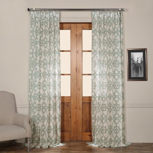 Exclusive Fabrics & Furnishings SeaGlass Printed Sheer Curtain in Blue - 50 in. W x 108 in. L