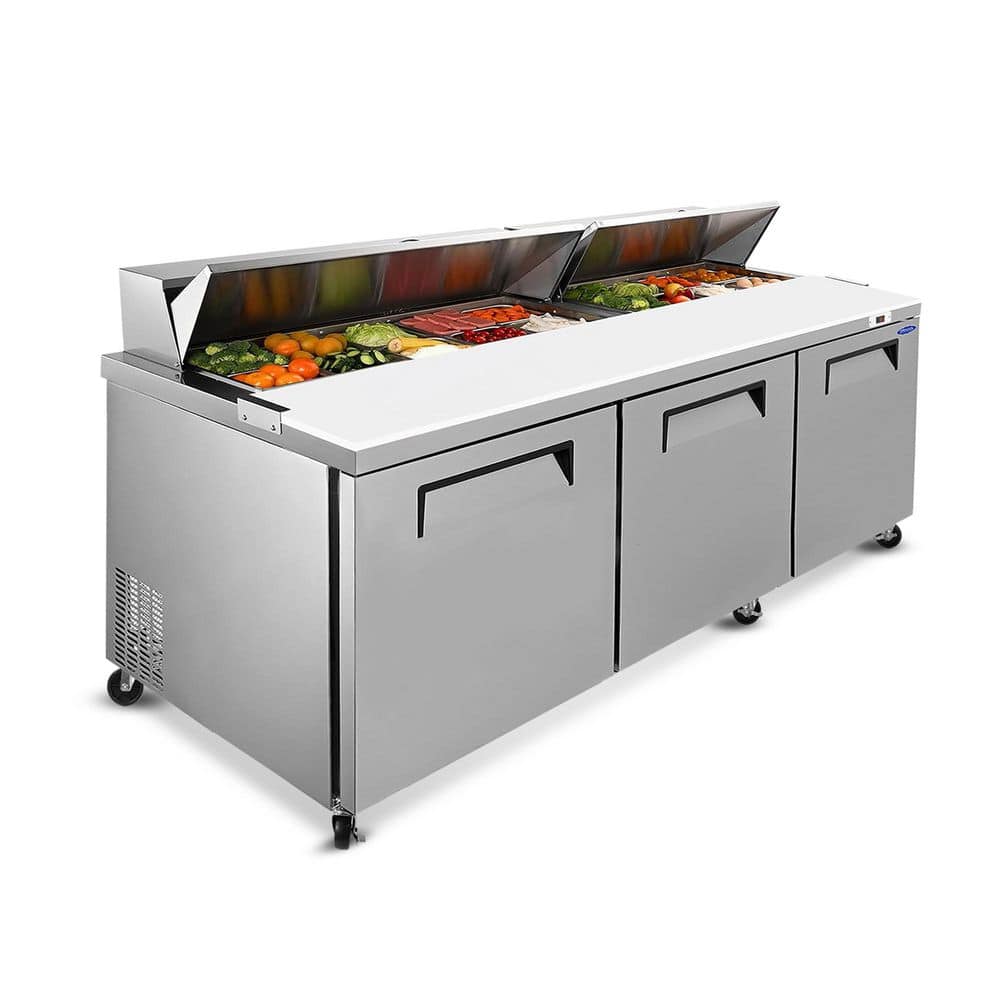 72 in. 22 cu. ft. Commercial Refrigerators Sandwich Prep Table in Stainless Steel Silver with Butcher Cutting Board