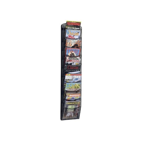 10 Pockets Black 10 in x 51 in Metal Freestanding Magazine Rack