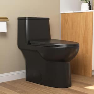 Ursa 12 in. Rough In 1-Piece 1.1/1.6 GPF Dual Flush Elongated ADA Compliant Height Toilet in Black with Soft Closed Seat