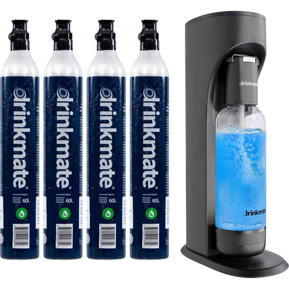 Matte Black Sparkling Water, Soda Maker CO2 Bundle, 4 60L CO2 Cartridges, Fizz Infuser, 1L Bottle