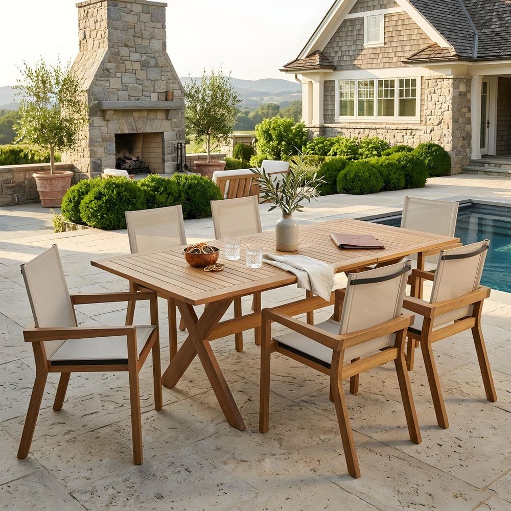 Sharon 7-Piece Rectangle Teak Solid Wood Top Outdoor Dining Table Set Seats 6 price history on PriceWatchPro