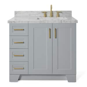 Taylor 37 in. W x 22 in. D Bath Vanity in Grey with Carrara White Marble Top