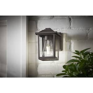 1-Light 7 in. Bronze Hardwired Classic Outdoor Wall Lantern Sconce Light with Clear Glass