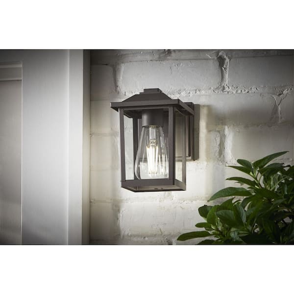 PRIVATE BRAND UNBRANDED 1-Light 7 in. Bronze Hardwired Classic Outdoor Wall Light Lantern Sconce with Clear Glass