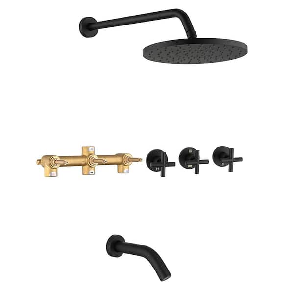 PROOX Triple Handle 2-Spray Tub and Shower Faucet 1.8 GPM in. Matte Black Valve Included