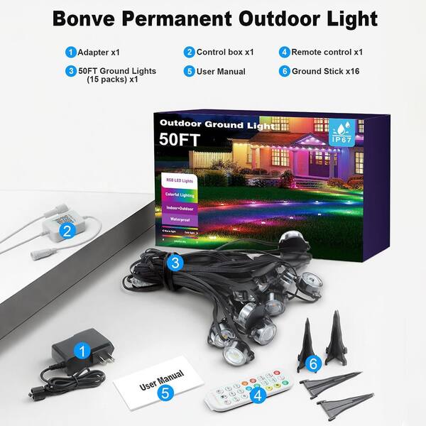 50 ft. Black Smart RGBIC Plug-in LED Outdoor Pathway Lights with