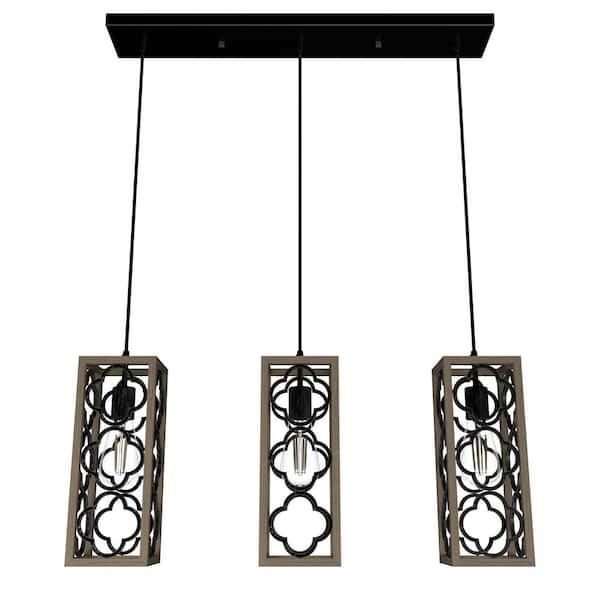 Gablecrest 3 Light French Oak Linear Chandelier with Metal Shades Kitchen Light