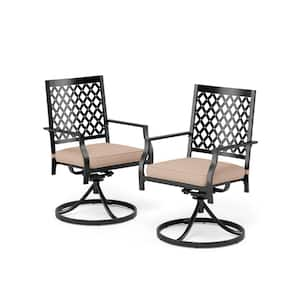 PHI VILLA Black Metal Elegant Patio Outdoor Dining Swivel Chair with ...