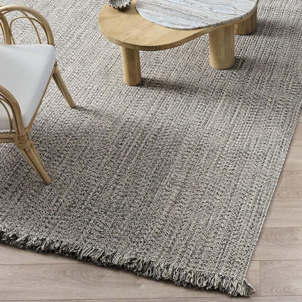 Braided 9 ft. x 12 ft. Gray/Ivory Textured Washable Area Rug