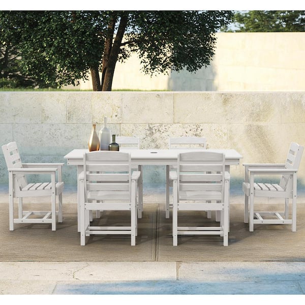 JEAREY HDPE 7-Piece Plastic Rectangle Standard Height Outdoor Dining Set in White
