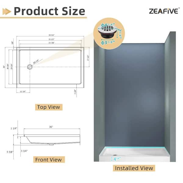 Nsip 60 in. L x 36 in. W Rectangular Non-Slip Alcove Single Threshold Shower Pan Base with Left Drain in White Bath Tray