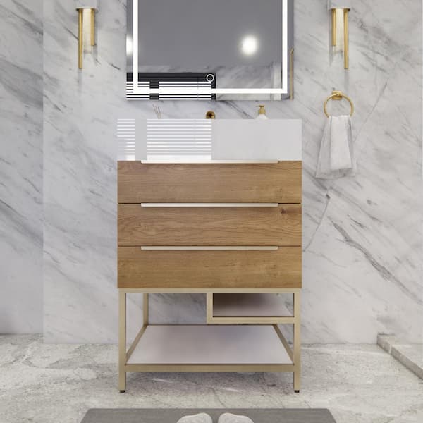 BV Better Vanity Bethany 24 in. W x 20 in. D x 36 in. H Single Sink Freestanding Bath Vanity in Oak with White Acrylic Top