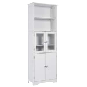 22.6 in. W x 11.2 in. D x 64 in. H Freestanding White Tall Linen Cabinet with Shelves and Doors