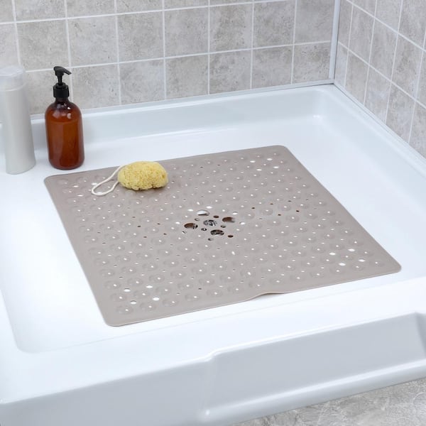 Vive Shower Mat Square Bath Mat with Drain Hole - Non Slip for Shower Stalls 22 inch x 22 inch - White