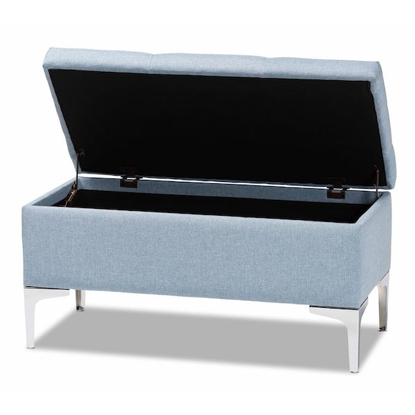 Baxton Studio Mabel Light Blue and Silver Storage Ottoman