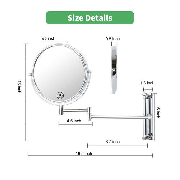 Wall Mount Bathroom Makeup Mirror – 5X & 1X Magnification, 13" Swivel Arm, Chrome Finish