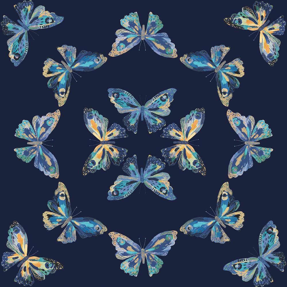 LFS5017 Everblooming Rosettes Blue Bella Ribbon Peel & Stick Wallpaper