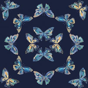 EttaVee Blue Papillon Vinyl Peel and Stick Wallpaper