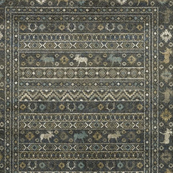 4 ft. x 6 ft. Blue, Gold Tribal Washable Area Rug