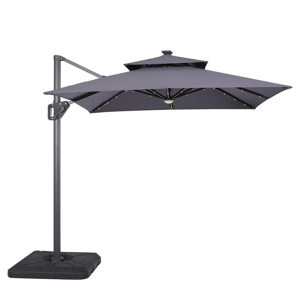 Gray Aluminum 99" Square Cantilever Patio Umbrella with LED Lights