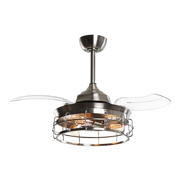 Parrot Uncle 36 in. Indoor Satin Nickel Downrod Mount Retractable Ceiling Fan Chandelier with Light Kit and Remote Control