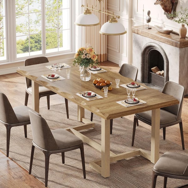 Light wood trestle dining table discount