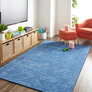 In Control Denim 3 ft. 4 in. x 5 ft. Whimsical Area Rug