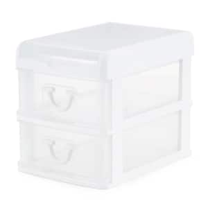 Mini 2 Drawer Desk Organizer with Organizational Flip Top, White