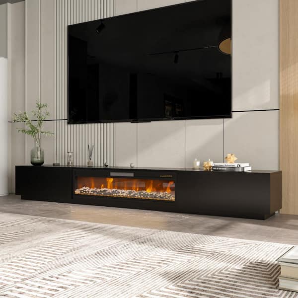 109.4 in. W Freestanding Electric Fireplace TV Stand Media Console in Black Remote Control, Fits TV up to 120 in.