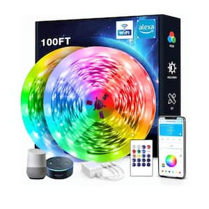 100 ft. Plug-in Dimmable Cuttable Color Changing Integrated LED Strip Light with Alexa and Google Assistant 2-Pack