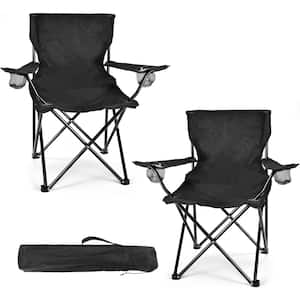 Black Alloy Steel Frame Lightweight Portable Folding Camping Chair with Carry Bag, (2-Pack)