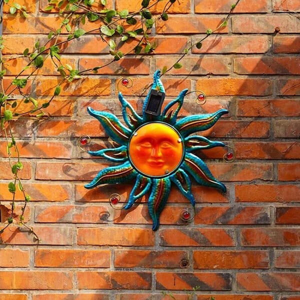 18 in. x 18 in. Blue Metal Outdoor Solar Sun Face 3D Wall