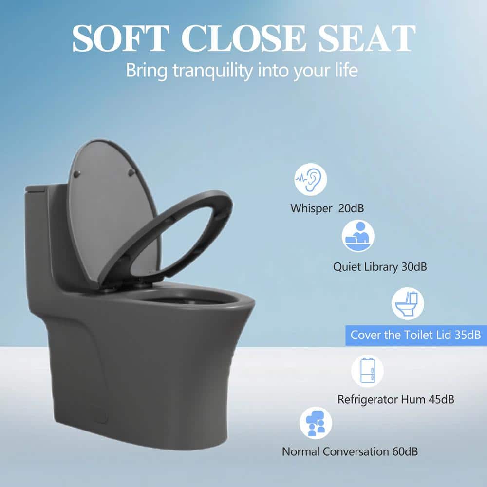 Light Gray Elongated Dual Flush One-Piece Toilet with Soft Closing Seat