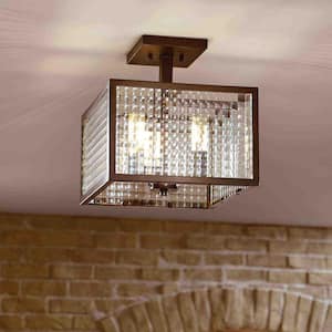 12 in. 3-Light Oil-Rubbed Bronze Semi-Flush Mount with Etched Clear Glass Shades