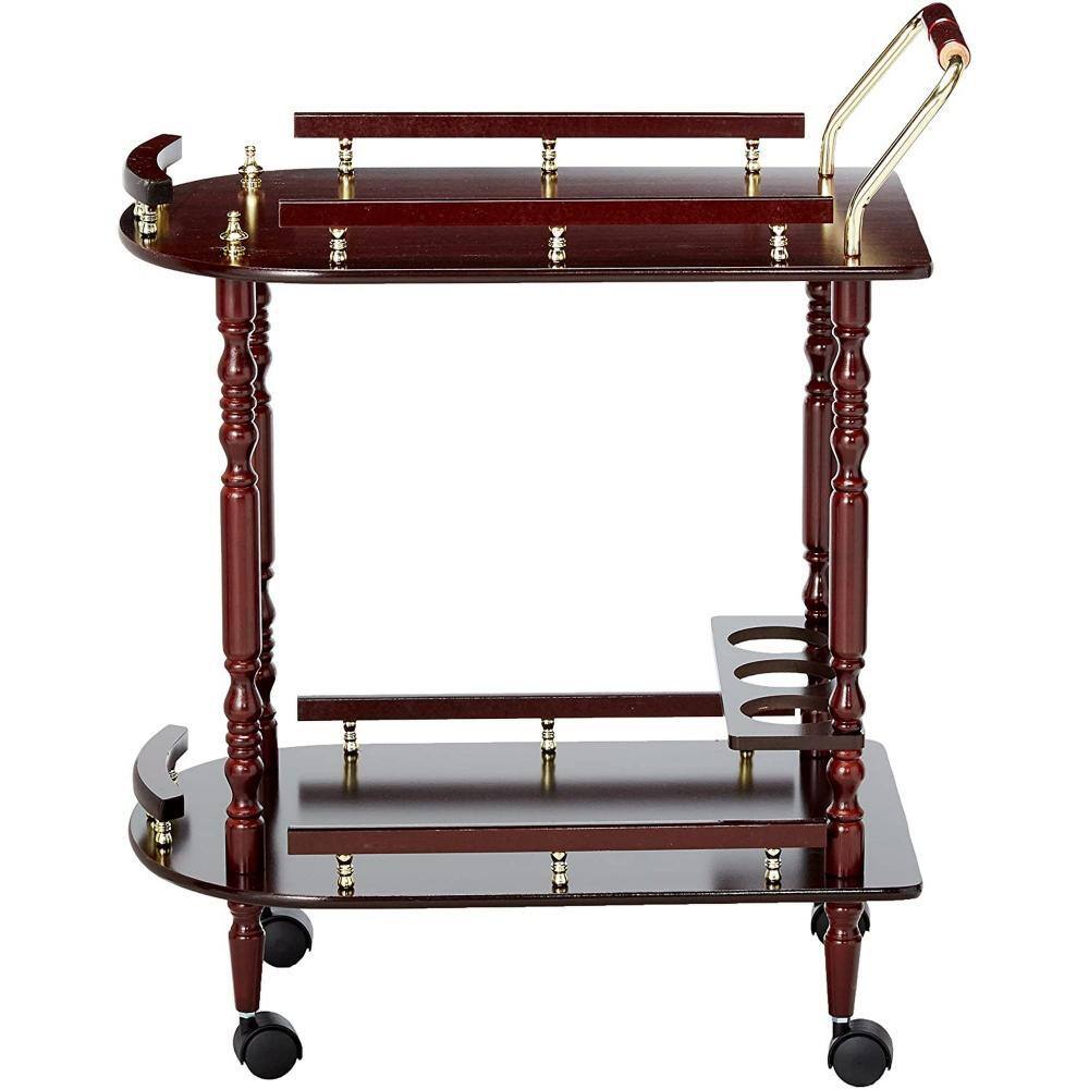 Cherry Wood 2-Tier Traditional Serving Cart with Wine Storage