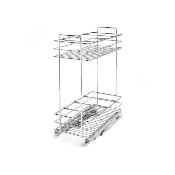 NewAge Products Home Kitchen 12 in. Chrome Steel Pull-Out Double Basket Organizer