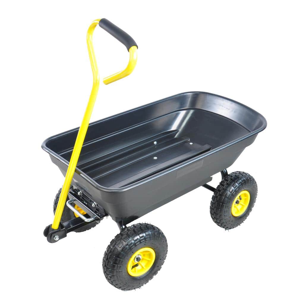 Folding Garden Dump Truck with Steel Frame, Pneumatic Tire, Black Serving C